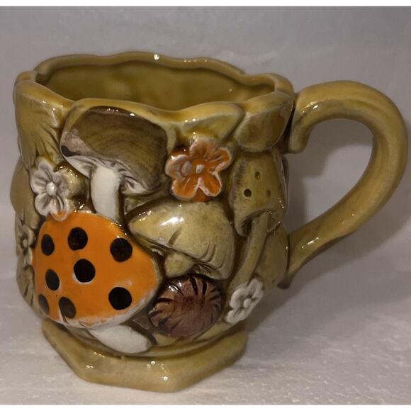 5 VINTAGE FRED ROBERTS CERAMIC MUSHROOM Tea Coffee Cup / Mug Yellow JAPAN 2303 - Picture 2 of 11